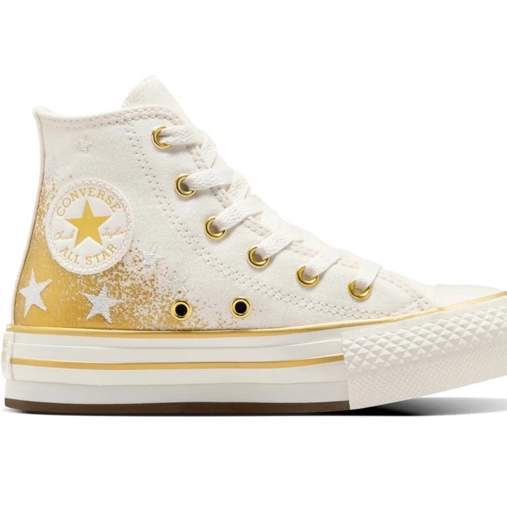 Converse Cream High-Top Sneaker with Gold Accents